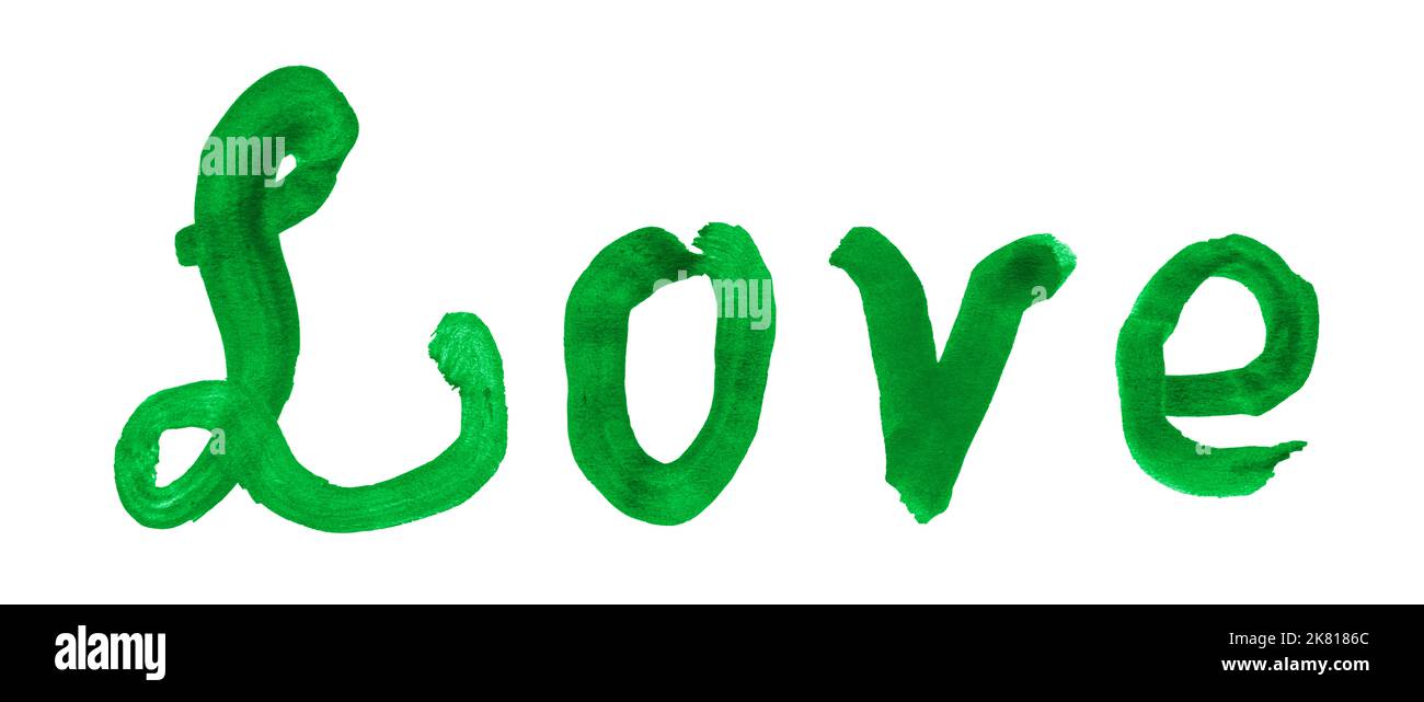 Le mot Love peint avec une aquarelle de pinceau. Banque D'Images