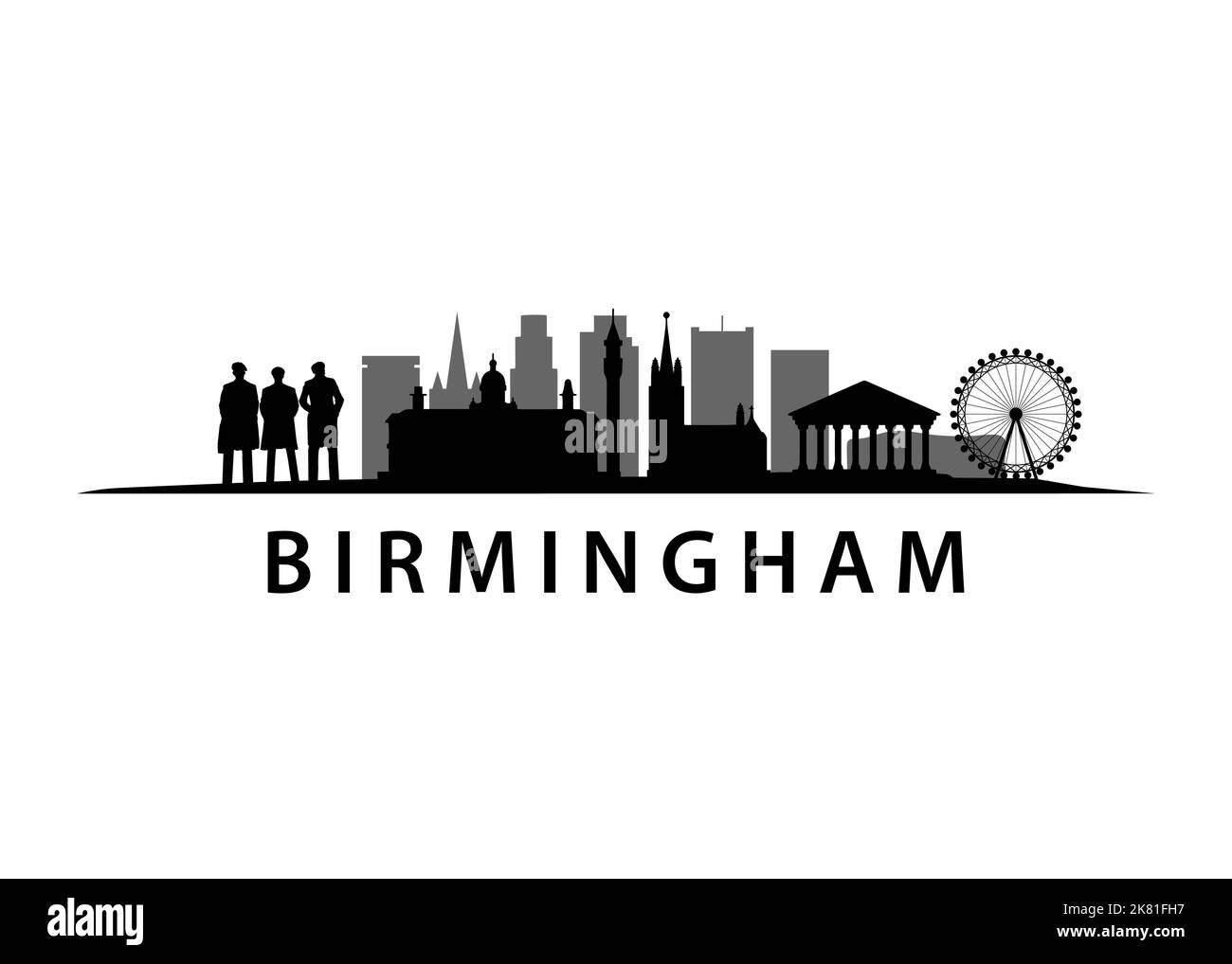 Birmingham Cityscape Skyline Town Landscape, monuments, bâtiments au Royaume-Uni Illustration de Vecteur