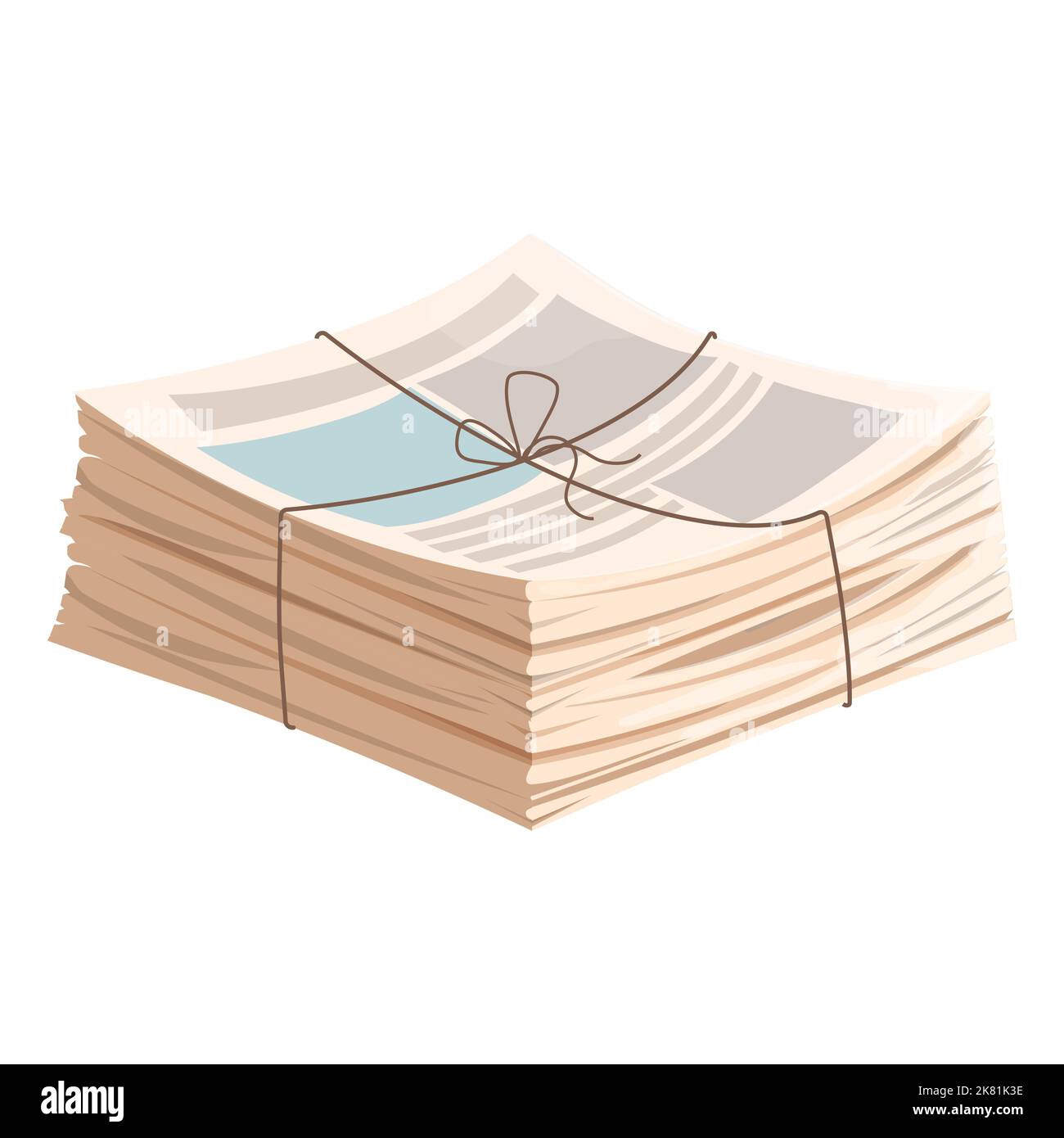 Pile de journaux, pile de magazines avec corde de style dessin animé isolée sur fond blanc. . Illustration vectorielle Illustration de Vecteur