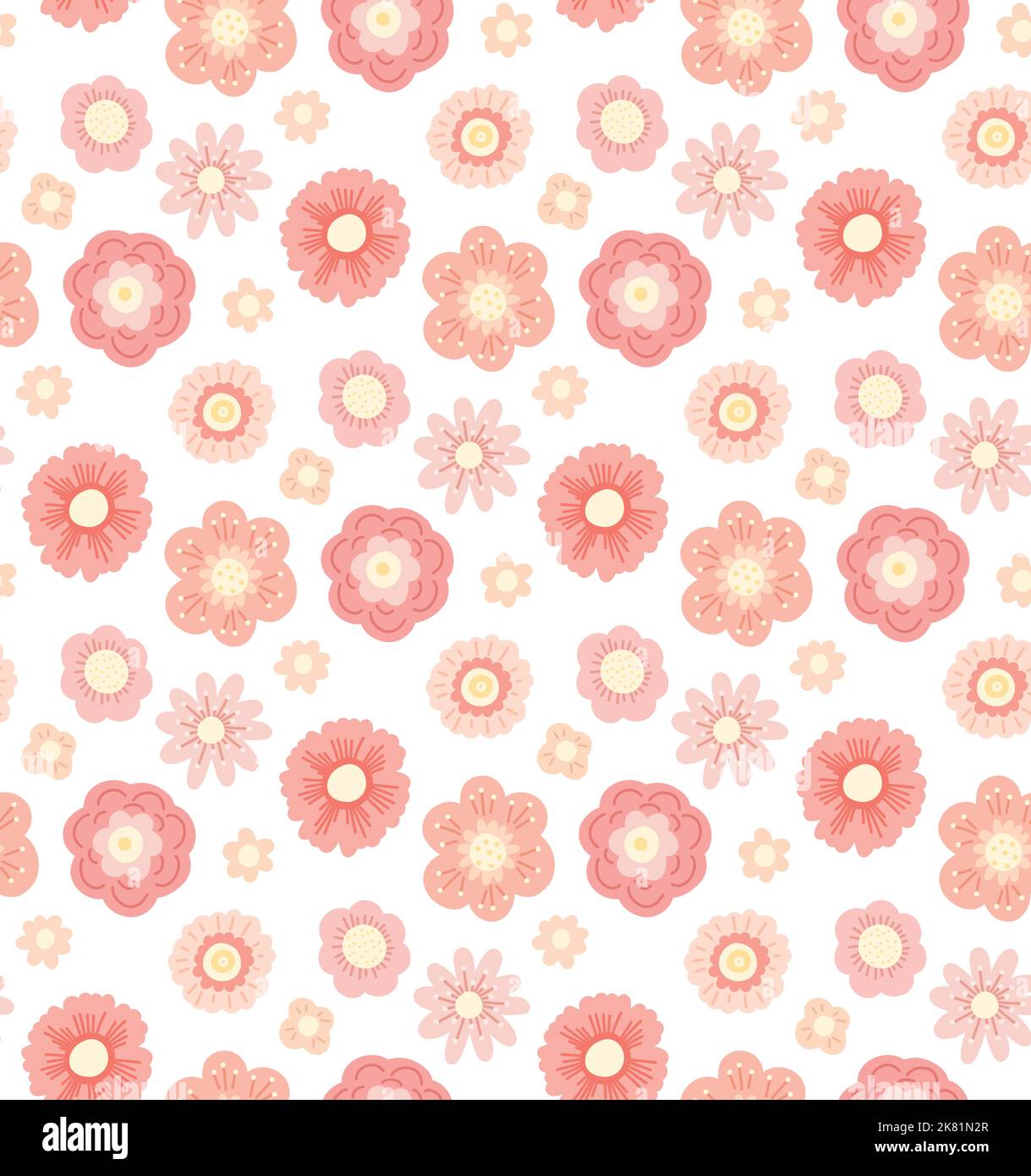 Motif vectoriel délicat avec petites fleurs dessinées à la main sur fond blanc. Texture florale pastel pour les tissus de pépinière et le papier peint. Offre Illustration de Vecteur