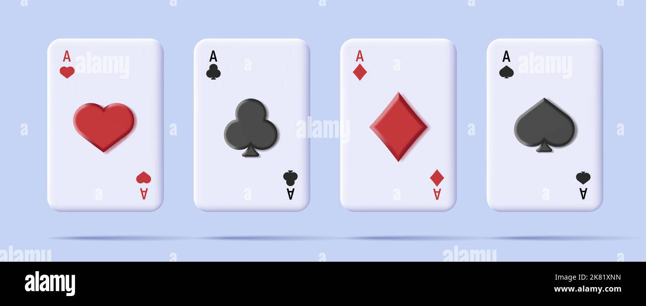 jeu de cartes 3d, as des quatre costumes, diamants, crades, coeurs, clubs, rendu du vecteur isolé Illustration de Vecteur