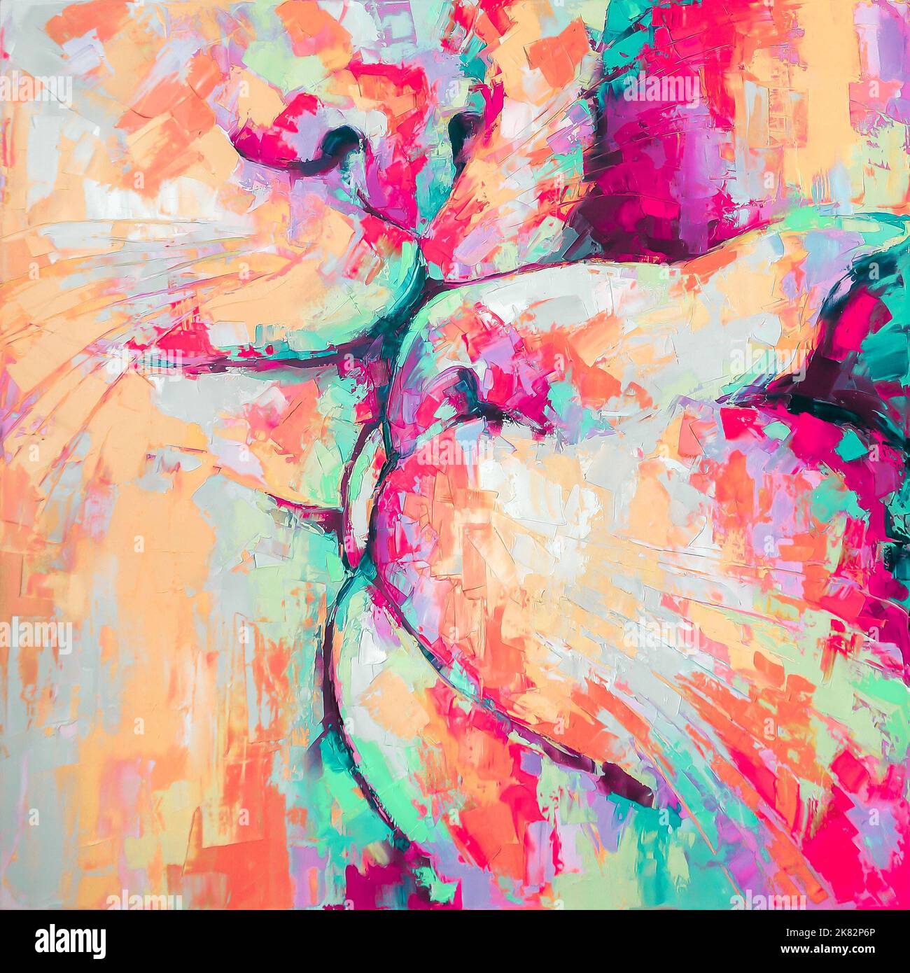 Kunik - peinture à l'huile. Image abstraite conceptuelle des chats baisers. Peinture à l'huile aux couleurs colorées. Résumé conceptuel résumé d'une peinture à l'huile et Banque D'Images