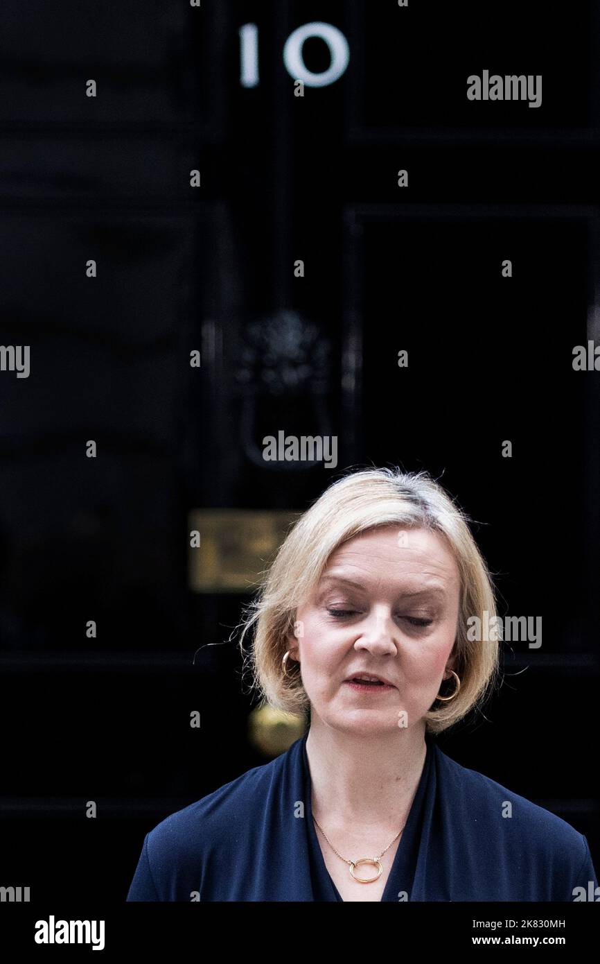 Londres ,Royaume-Uni -20/10/2022. Le Premier ministre britannique Liz Truss a resigné son poste de Premier ministre et de chef du parti conservateur, comme elle en parle Banque D'Images