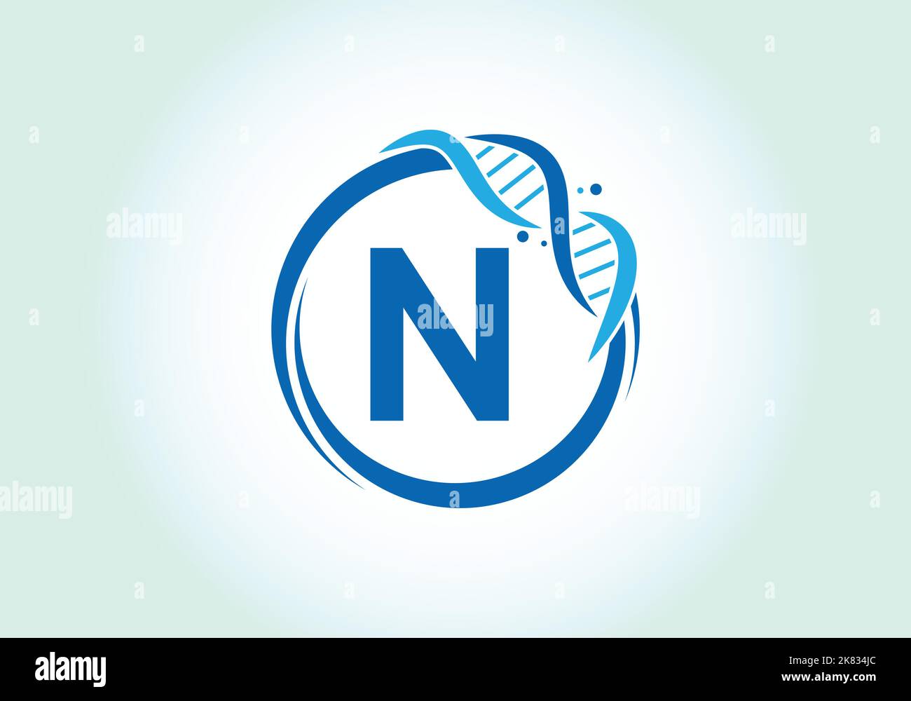 Lettre N, alphabet monogramme dans un cercle avec de l'ADN. Conception du logo génétique. Emblème de police.logo vectoriel moderne pour la médecine, la science, le laboratoire Illustration de Vecteur