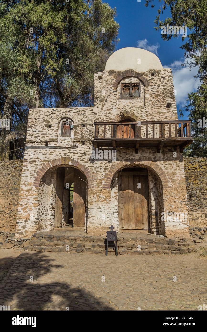 Porte d'entrée de l'église Debre Birhan (Berhan) Selassie à Gondar, en Éthiopie. Banque D'Images