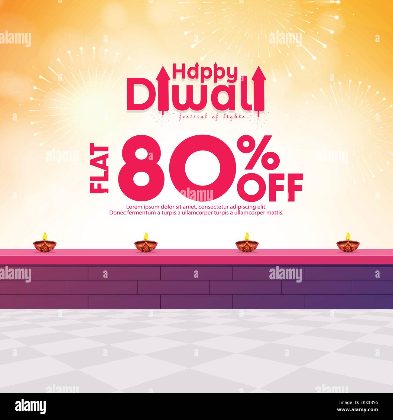 Jusqu'à 80 % de remise sur la bannière ou l'affiche Happy Diwali. Soldes Diwali. Saison des fêtes. Illustration de Vecteur