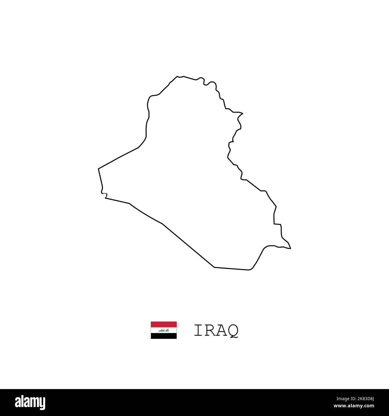 Plan de la carte vectorielle de l'Irak, ligne, linéaire. Carte noire de l'Irak sur fond blanc. Drapeau de l'Irak Illustration de Vecteur