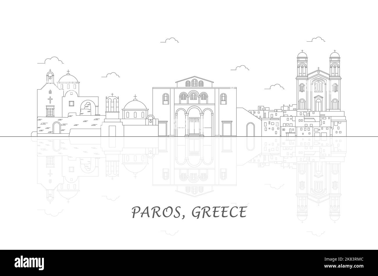 Aperçu Skyline panorama de l'île de Paros, Cyclades, Grèce - illustration vectorielle Illustration de Vecteur