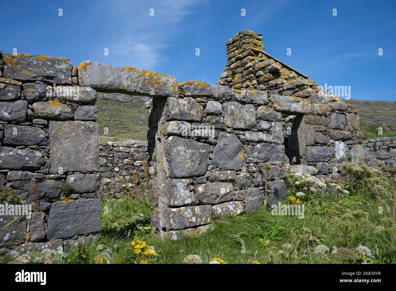 Ruines du village déserté sur l'île de Mingulay, Bishop's Isles, Outer Hebrides, Écosse, Royaume-Uni Banque D'Images