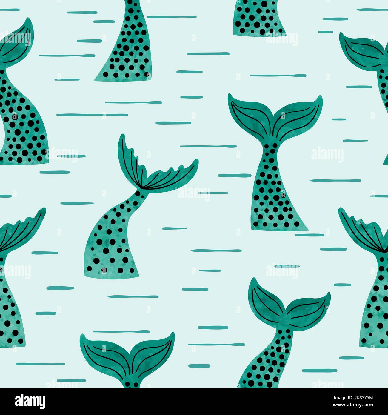 Motif de queues de sirène aquarelle sans couture. Textile, tissu. Illustration de Vecteur
