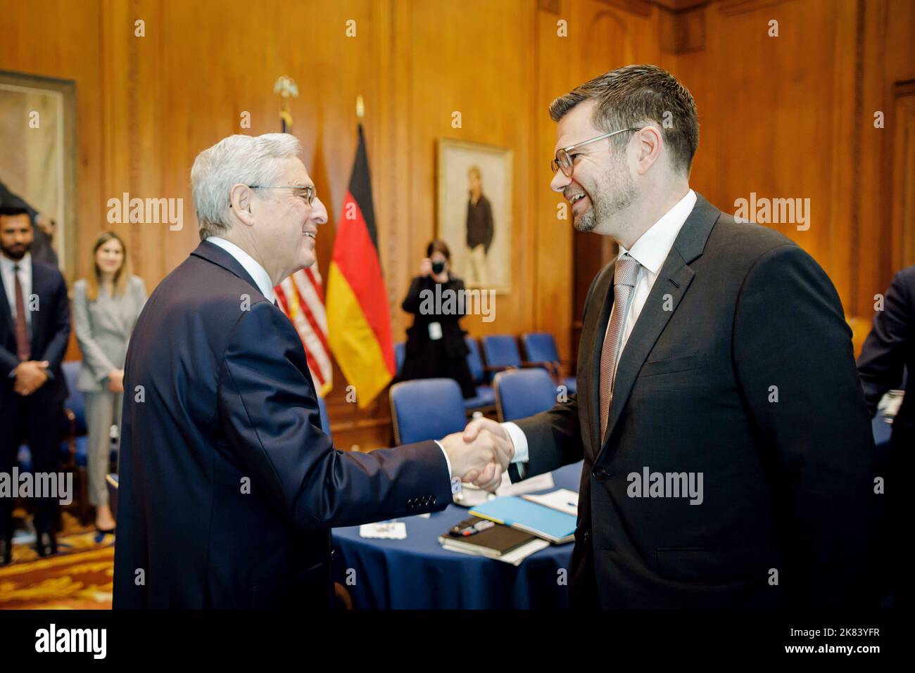 Washington DC, États-Unis. 20th octobre 2022. Marco Buschmann (FDP), ministre fédéral de la Justice, rencontre le procureur général américain Merrick Garland. Washington, 10/20/2022 Credit: dpa Picture Alliance/Alay Live News Banque D'Images