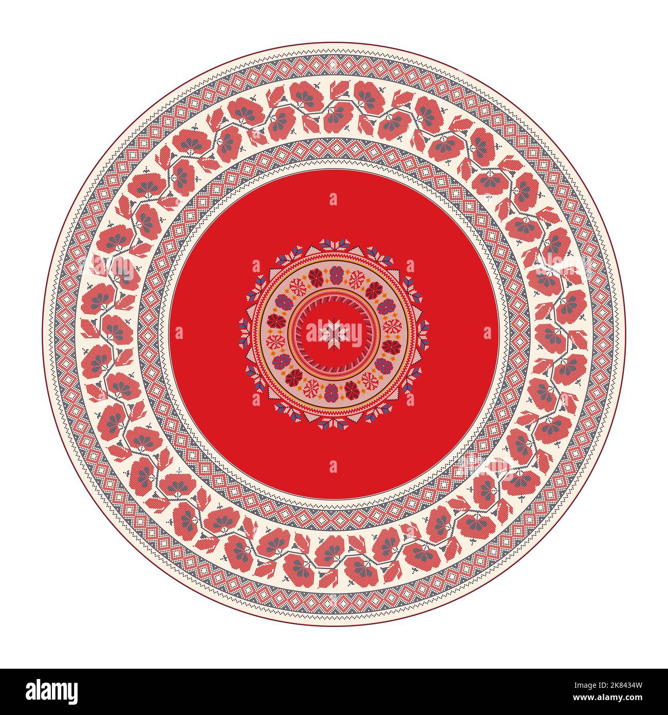 Symbole rond brodé ukrainien, motif vectoriel sur fond blanc Illustration de Vecteur