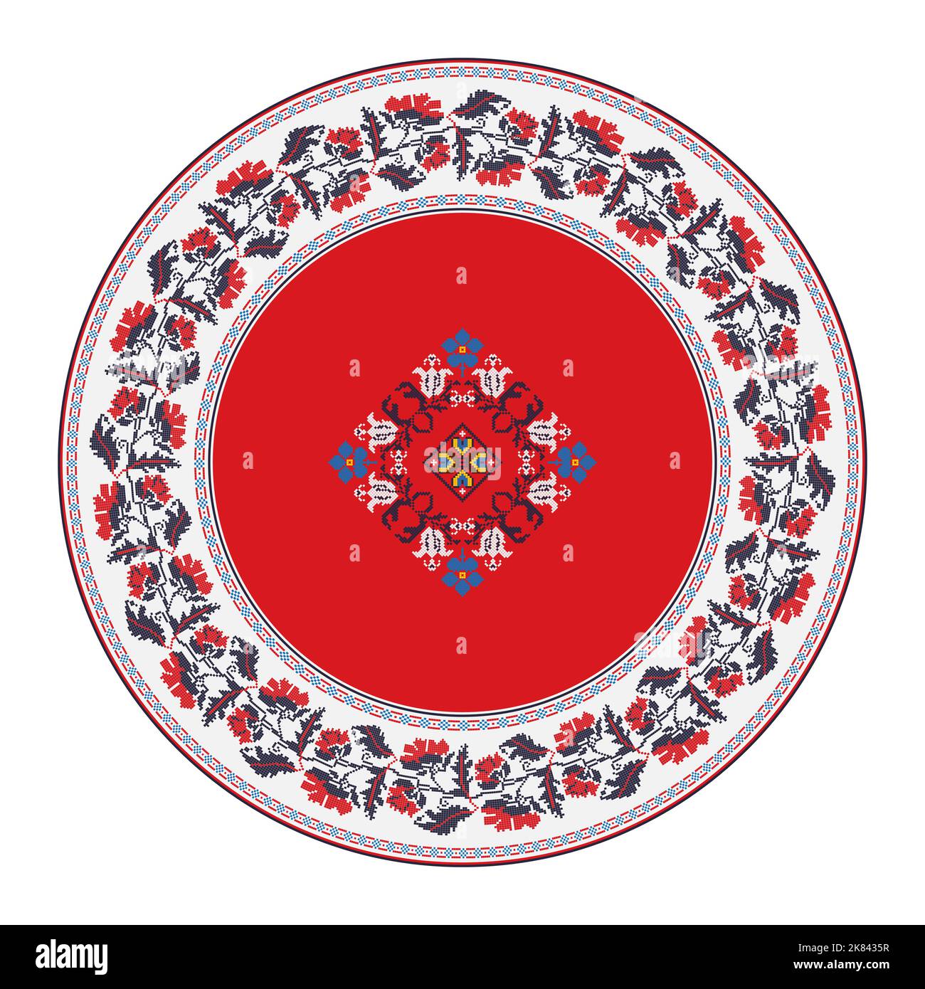 Symbole rond brodé ukrainien, motif vectoriel sur fond blanc Illustration de Vecteur