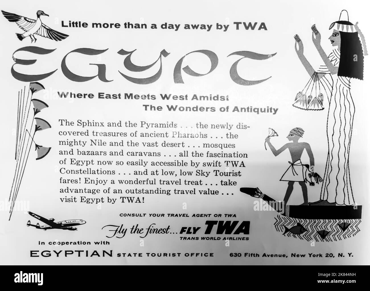 TWA - annonce de voyage en Egypte dans un magazine NatGeo, 1954 Banque D'Images
