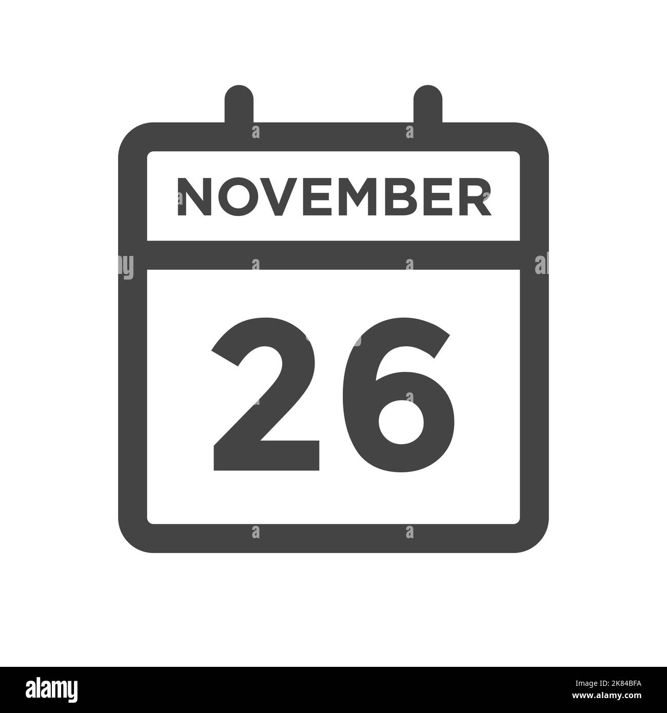 26 novembre jour civil ou Date calendrier pour l'échéance ou le rendez-vous Illustration de Vecteur