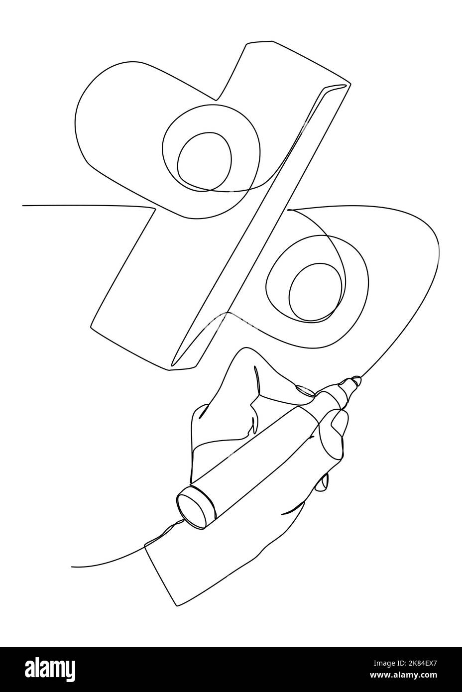 Une ligne continue de pourcentage Affichez le mot écrit par avec un stylo feutre. Concept de vecteur d'illustration à trait fin. Dessin de contour idées créatives. Illustration de Vecteur
