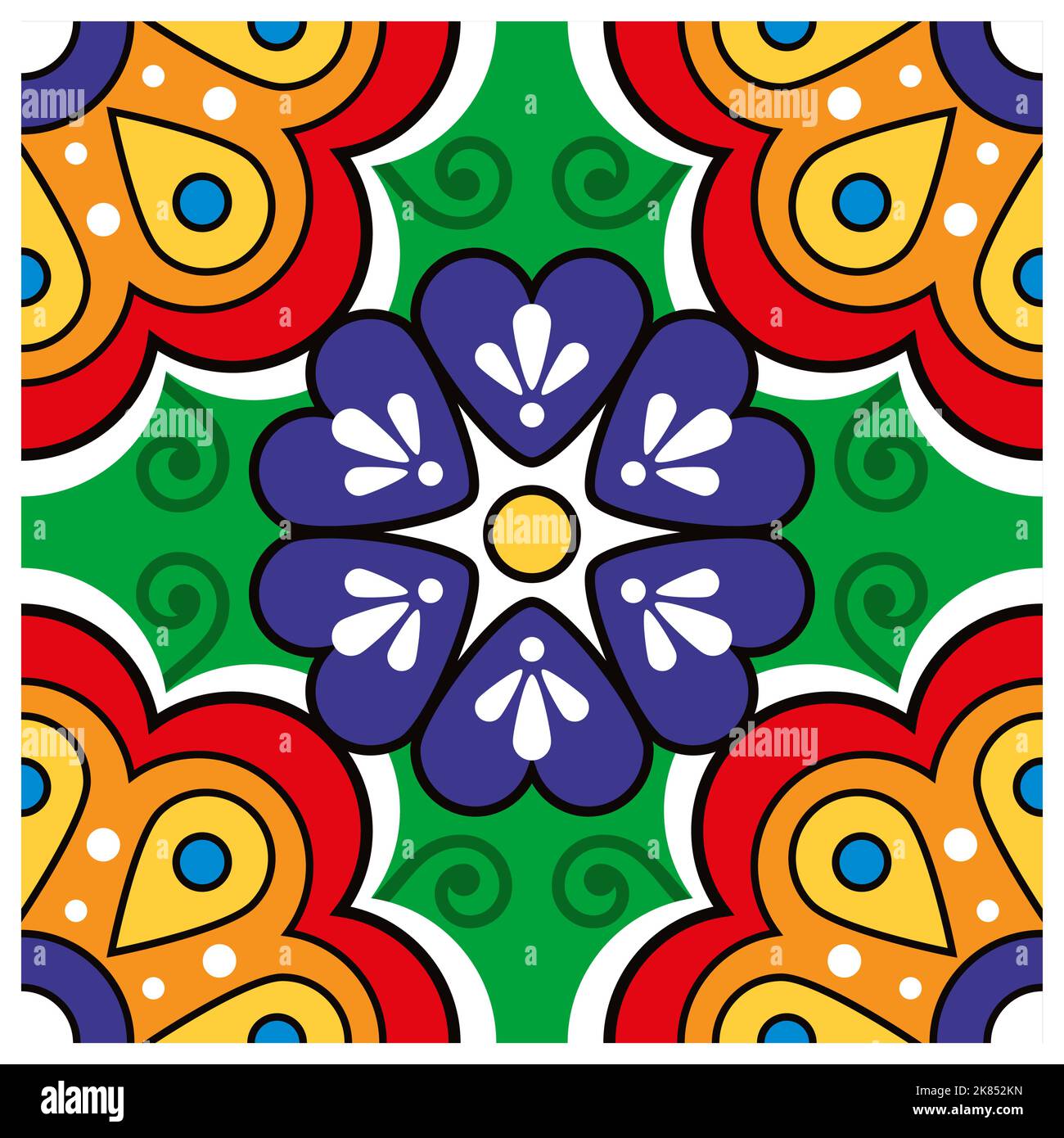 Talavera mexicain motif floral à carreaux vectorisé à motif simple et sans couture, arrière-plan décoratif vibrant avec fleurs et tourbillons Illustration de Vecteur