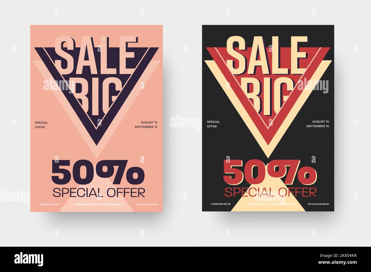 Affiche vectorielle en rose et noir, 50 % de réduction, offre spéciale, design pour les ventes en magasin. Modèle de brochure avec promotion, pour les médias sociaux, remise c Illustration de Vecteur