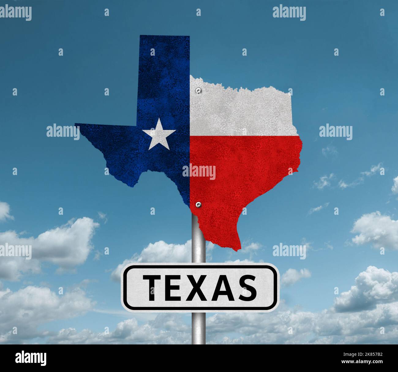 Drapeau et carte de l'État du Texas - signalisation routière Banque D'Images