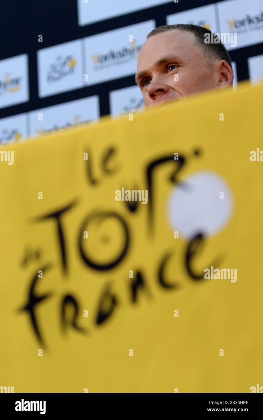 Chris Froome - le jour de la cérémonie d'ouverture du Tour de France, Team Sky tient une conférence de presse avant la course à Leeds. Banque D'Images