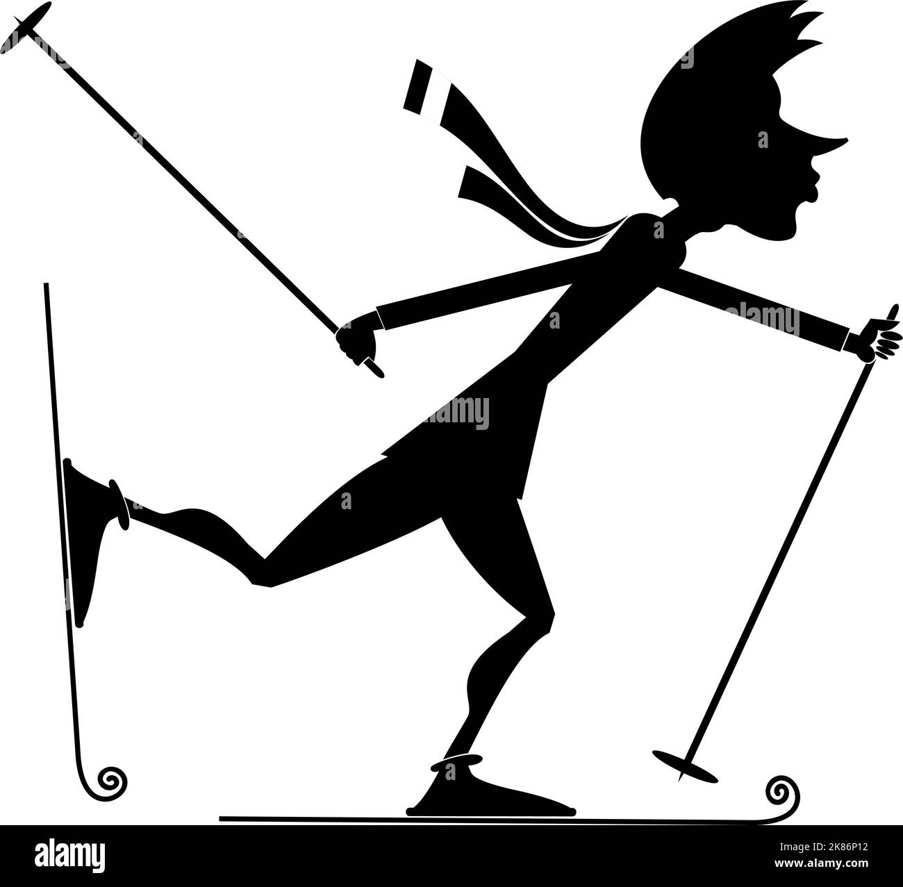 Illustration d'un jeune skieur. Sports d'hiver. Jeune homme ski. Noir sur fond blanc Illustration de Vecteur