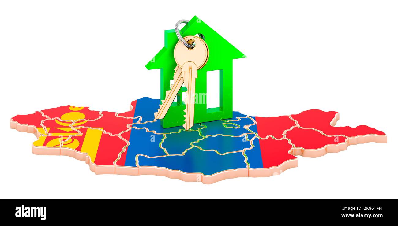Immobilier en Mongolie concept. Biens à vendre, à louer ou à hypothèque. 3D rendu isolé sur fond blanc Banque D'Images
