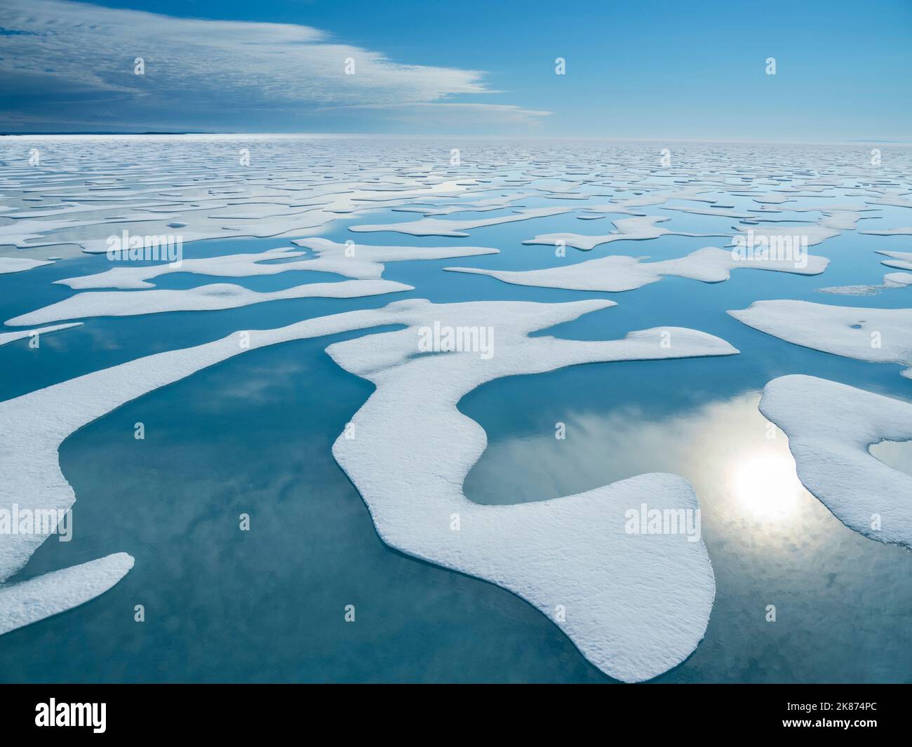 Bassins d'eau de fonte dans la glace de 10/10ths dans le chenal McClintock, passage du Nord-Ouest, Nunavut, Canada, Amérique du Nord Banque D'Images