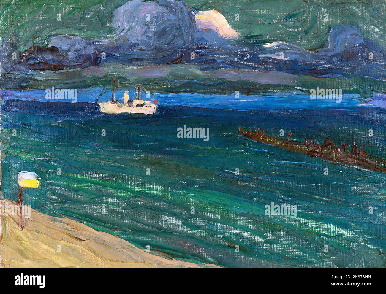 Le paysage marin avec Steamer par Wassily Kandinsky 1906. Musée d'art Lenbachhaus à Munich, Allemagne Banque D'Images