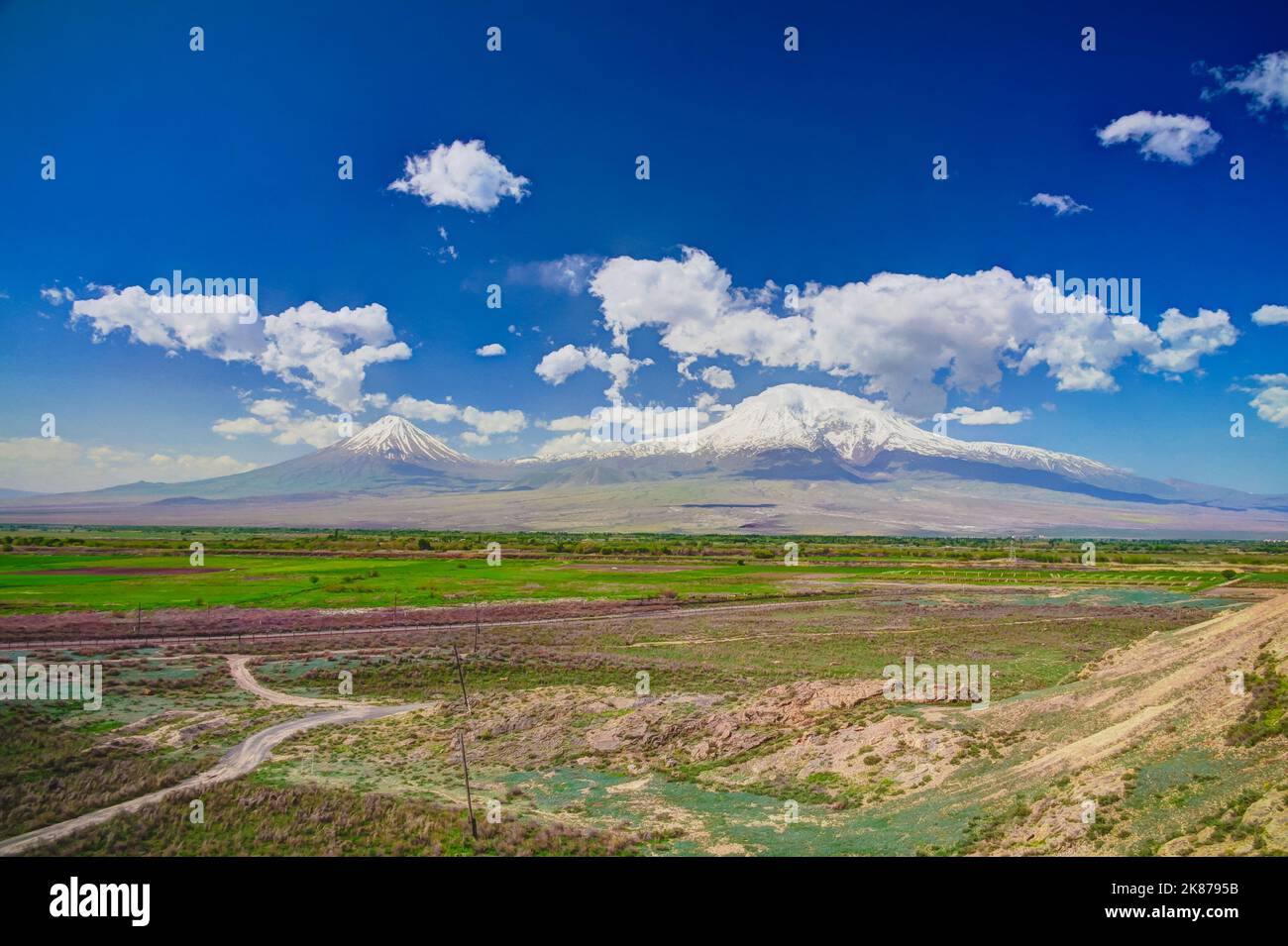 Vue sur la montagne d'Ararat depuis le monastère Khor Virap en Arménie Banque D'Images