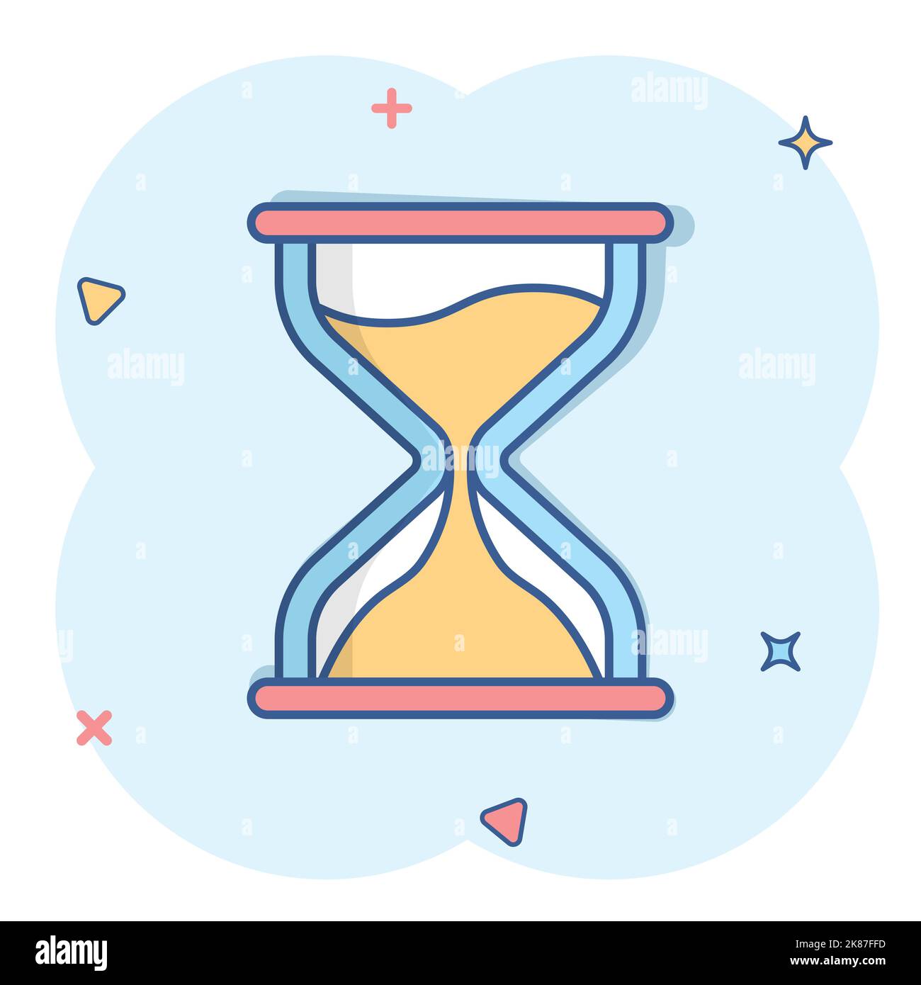 Icône HourGlass dans le style comique. Illustration vectorielle de dessin animé en verre de sable sur fond blanc isolé. Concept d'entreprise effet projection horloge. Illustration de Vecteur