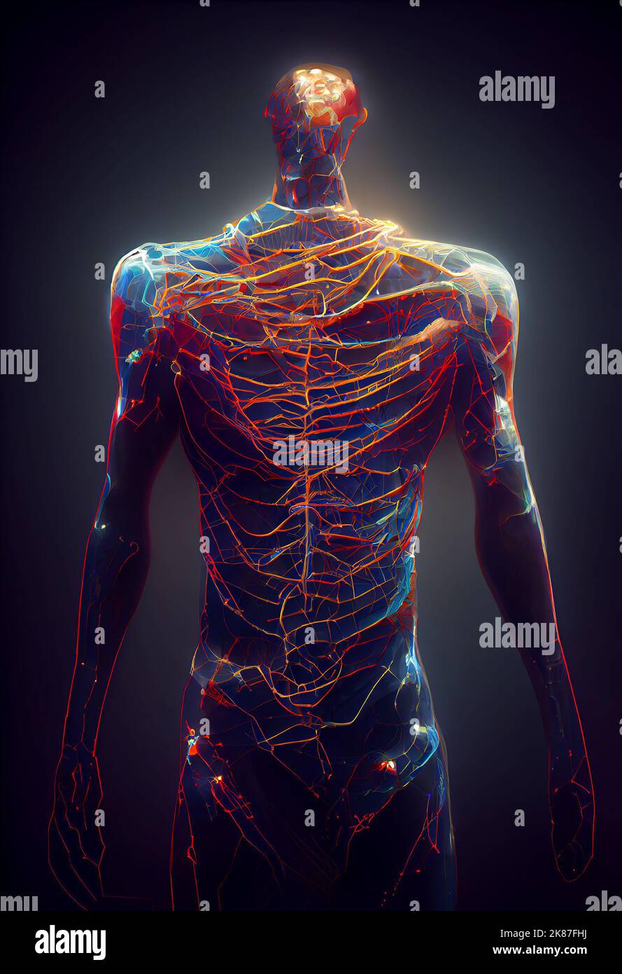 Réseau neuronal sous forme de corps humain. Figure humaine neuronale. Illustration numérique. Banque D'Images