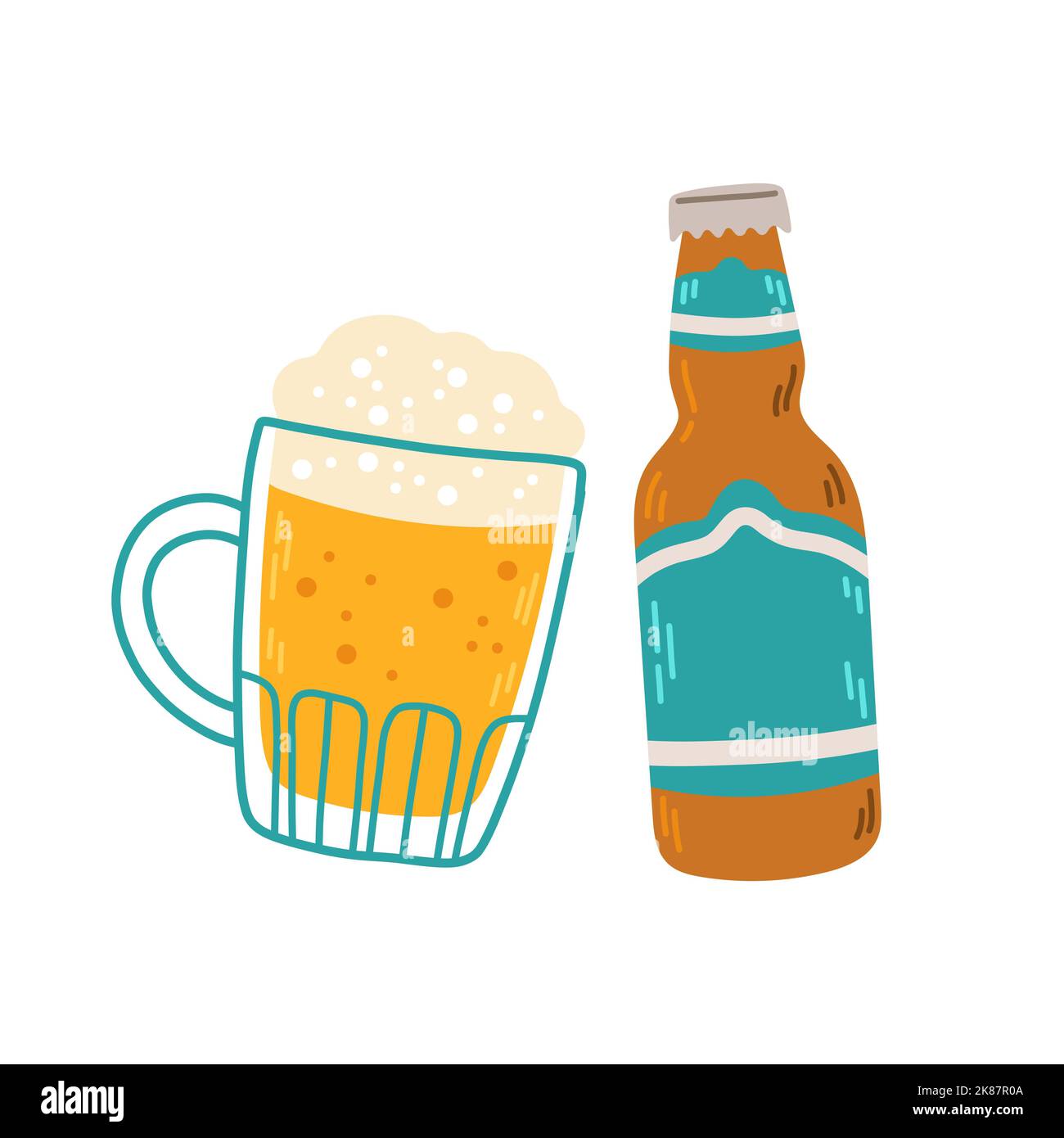 Ensemble tasse à bière et bouteille de bière vecteur clipart Illustration de Vecteur