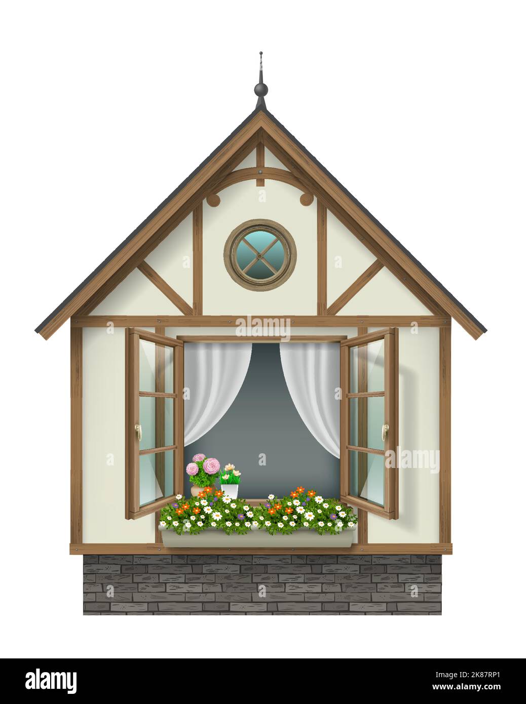 Petite maison de fées avec une fenêtre ouverte Illustration de Vecteur