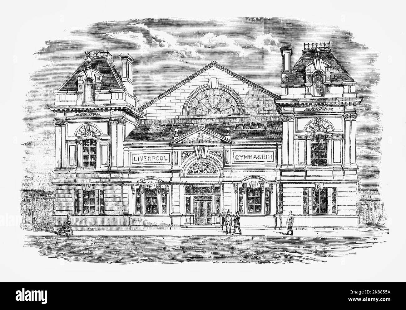 L'extérieur du nouveau gymanasium à Myrtle Street, Liverpool. Il a été construit vers 1865 avec l'appui de M. C.P. Melly, philanthrope de Liverpool, qui, avec 10 autres Liverpudlians éminents avec le maire comme président, a formé une entreprise pour acheter des locaux dans le centre-ville qui convient comme un gymnase. Banque D'Images