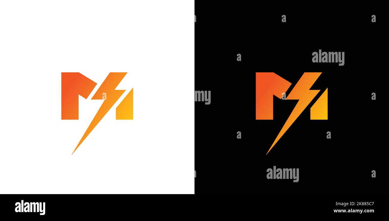 Design moderne et attrayant du logo de tension électrique lettre M. Illustration de Vecteur