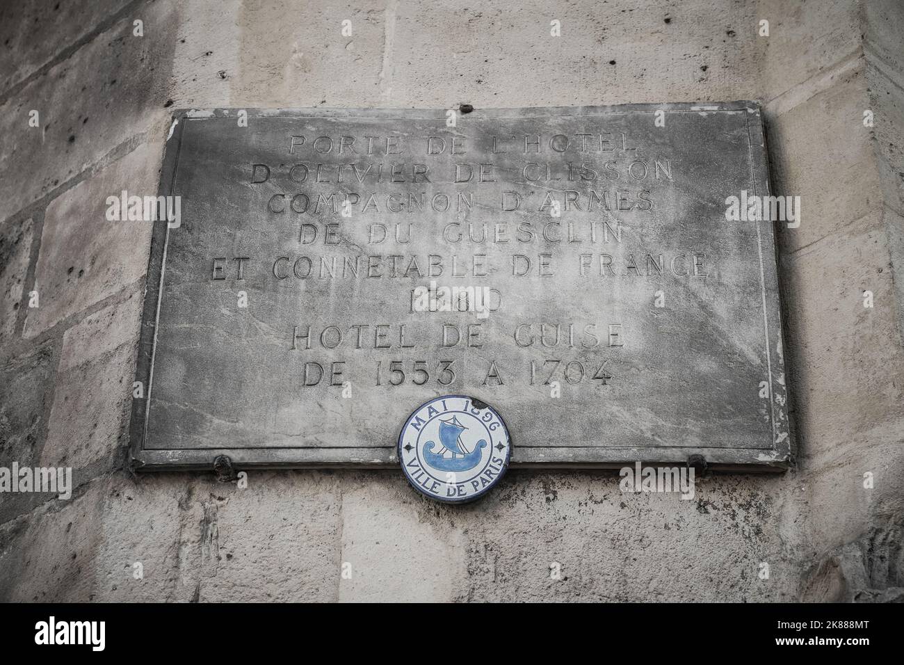 La plaque de l'Hôtel de guise à Paris Banque D'Images