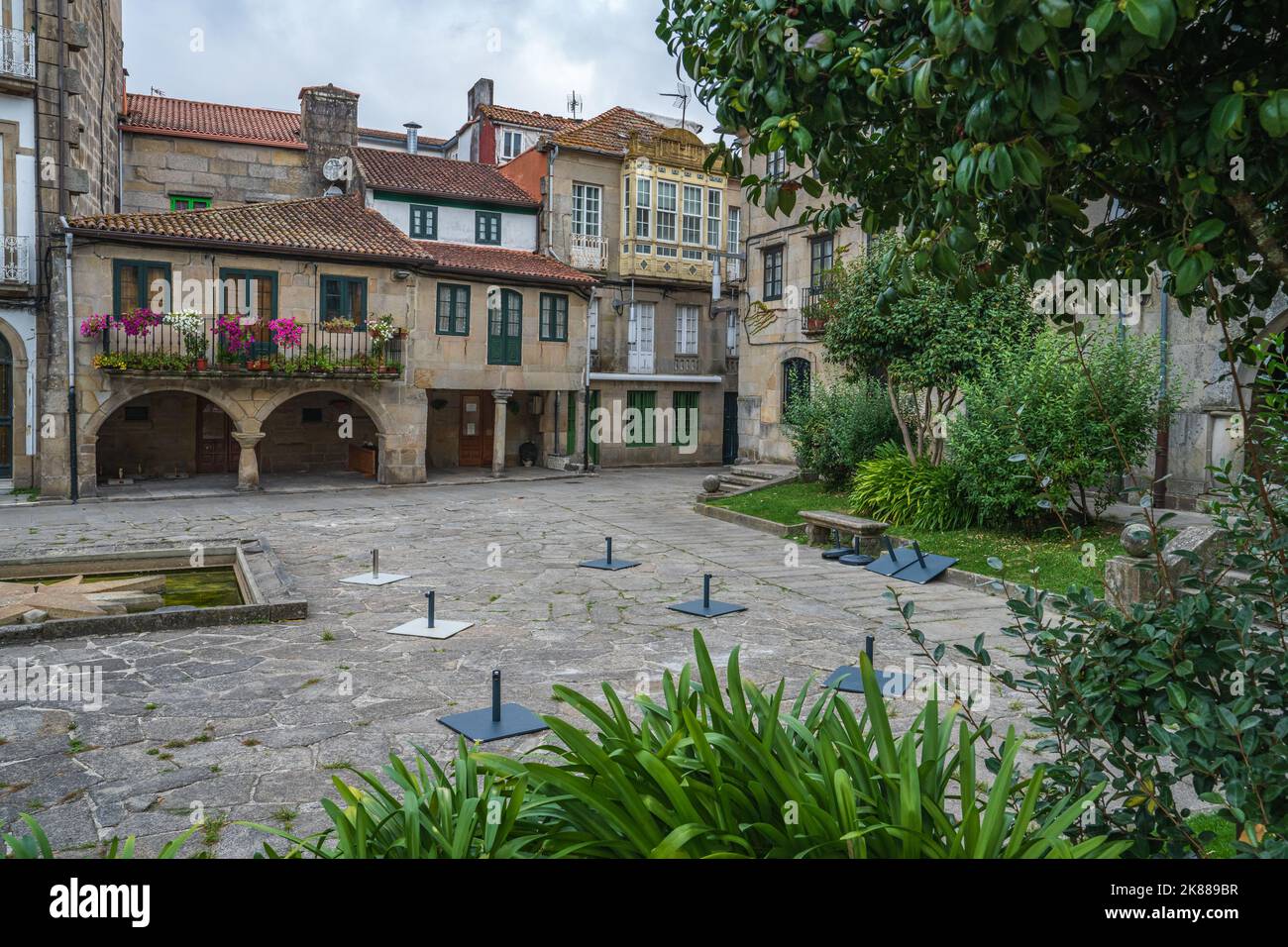 Place dans la ville de Pontevedra, en Galice, Espagne. Banque D'Images