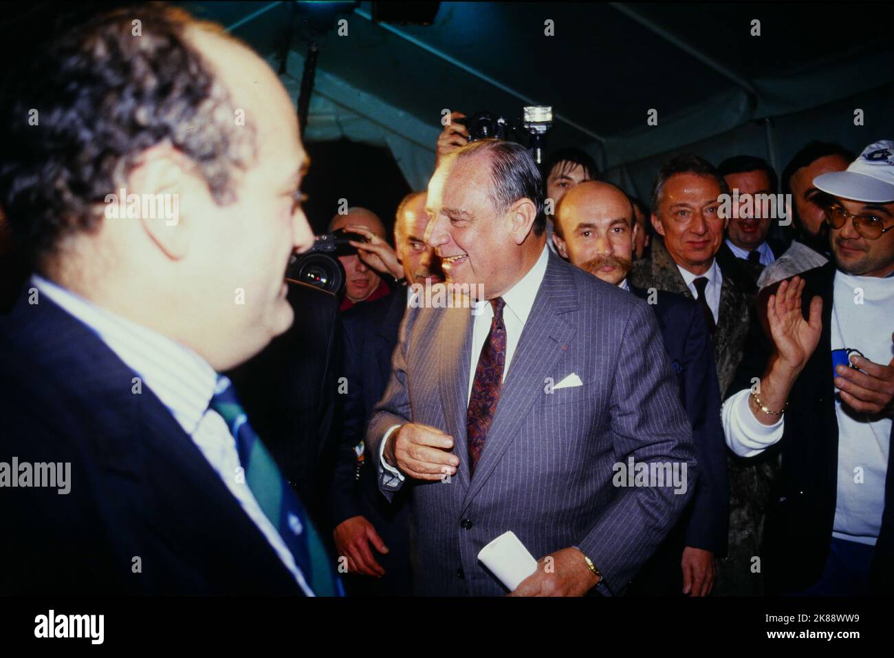 Élections présidentielles : campagne de Raymond barre à Clermont-Ferrand, Puy-de-Dome, France, 1988 Banque D'Images