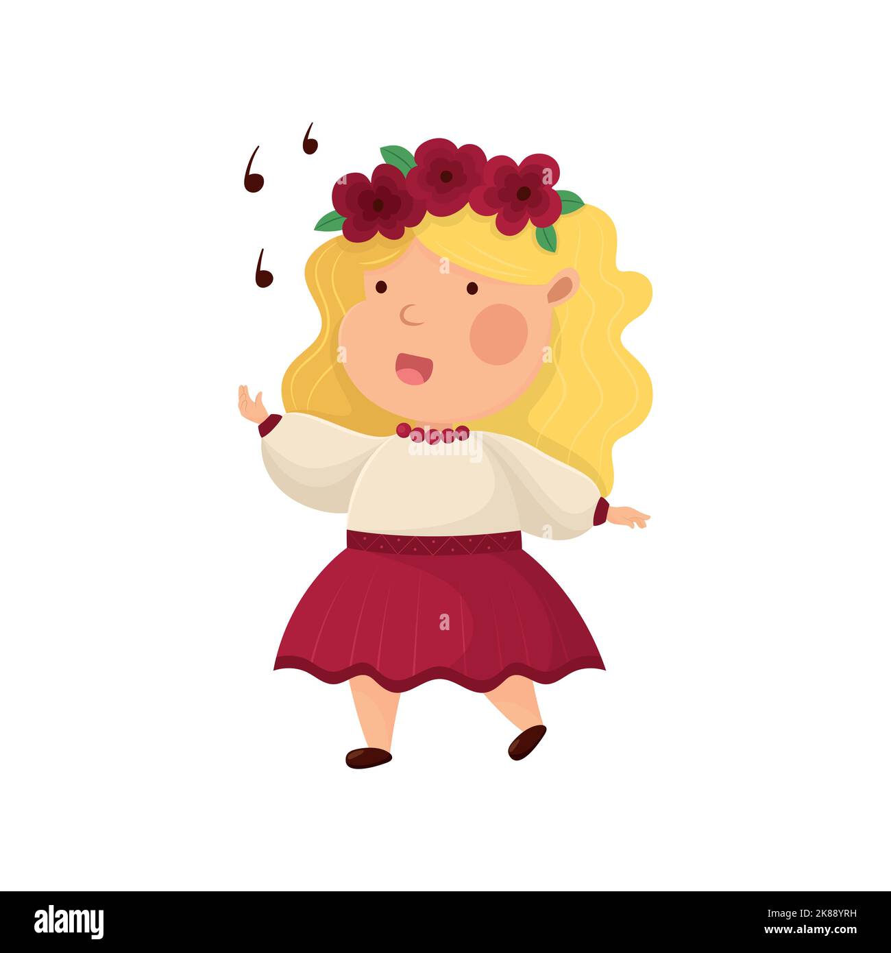Petite fille ukrainienne chantant. Joli personnage de dessin animé. Vêtements et adresse traditionnels nationaux ukrainiens. La culture populaire de l'Ukraine. Titre comme symbole Illustration de Vecteur