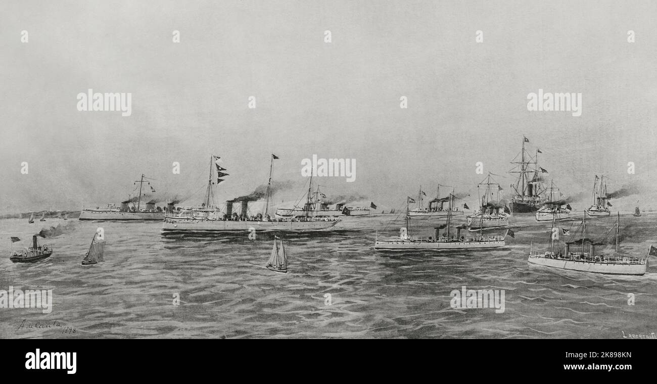Destroyers et bateaux torpilles destinés à l'île de Cuba. Banque D'Images