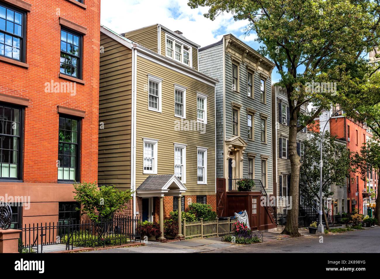 Maisons en bois pittoresques à Brooklyn Heights, New York, États-Unis Banque D'Images