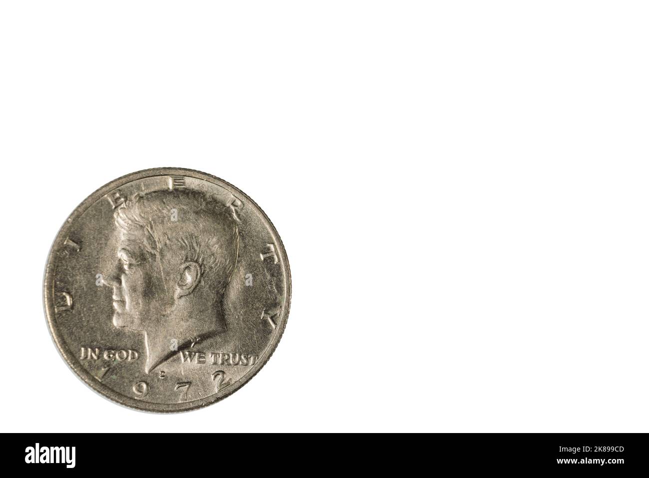 Vue rapprochée de l'avant de la pièce de monnaie d'un demi-dollar américain datée de 1972. Concept numismatique. Banque D'Images