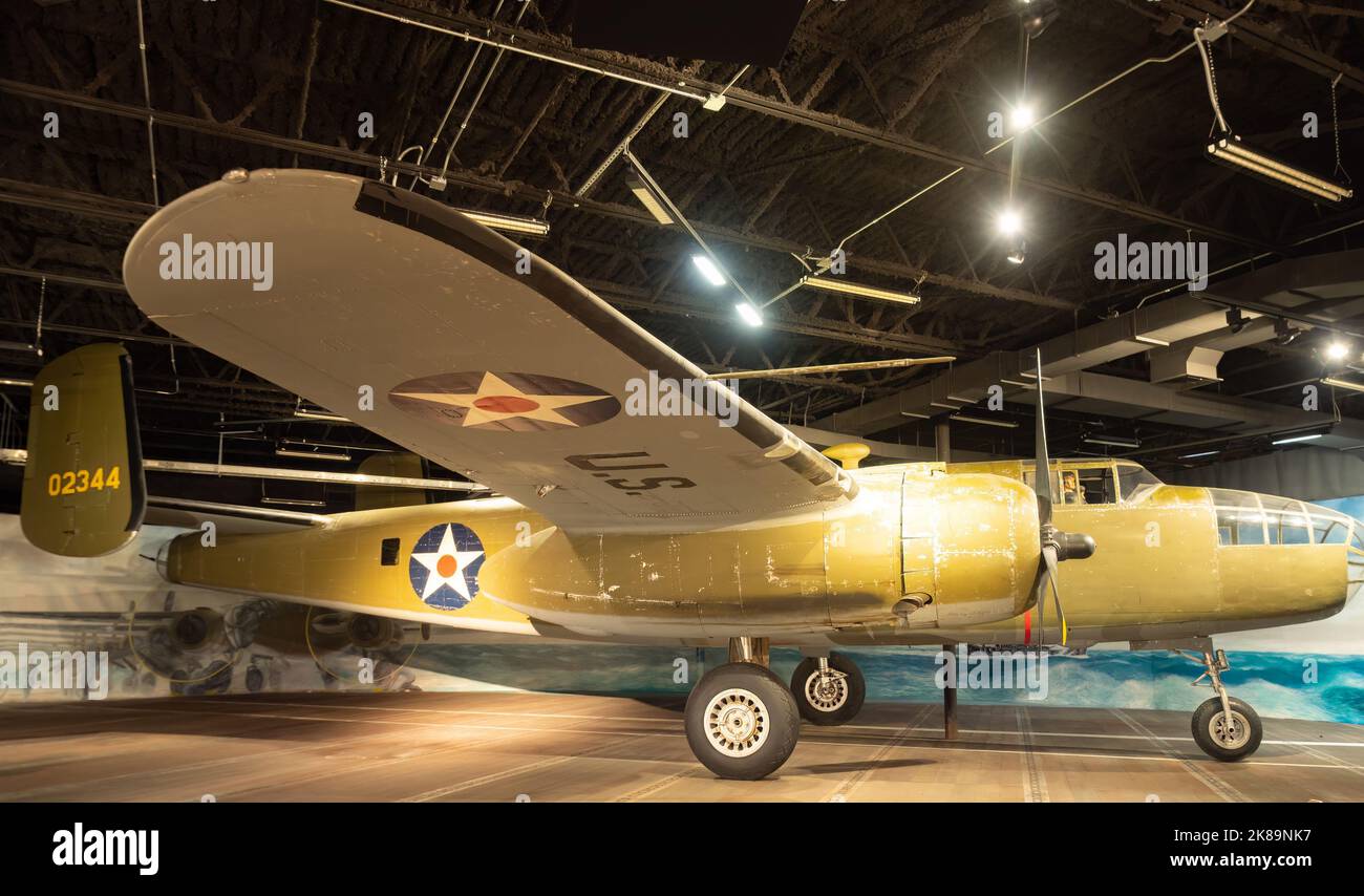 L'bombardier Mitchell B-25 a survolé le Japon par Doolittle Raiders après le bombardement de Pearl Harbor. L'avion est au Musée national de la guerre du Pacifique. Banque D'Images