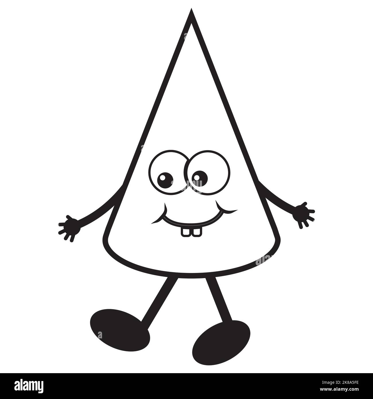 Personnages, formes géométriques tridimensionnelles colorées de kawaii, contour noir, style doodle, illustration pour enfants. Illustration de Vecteur