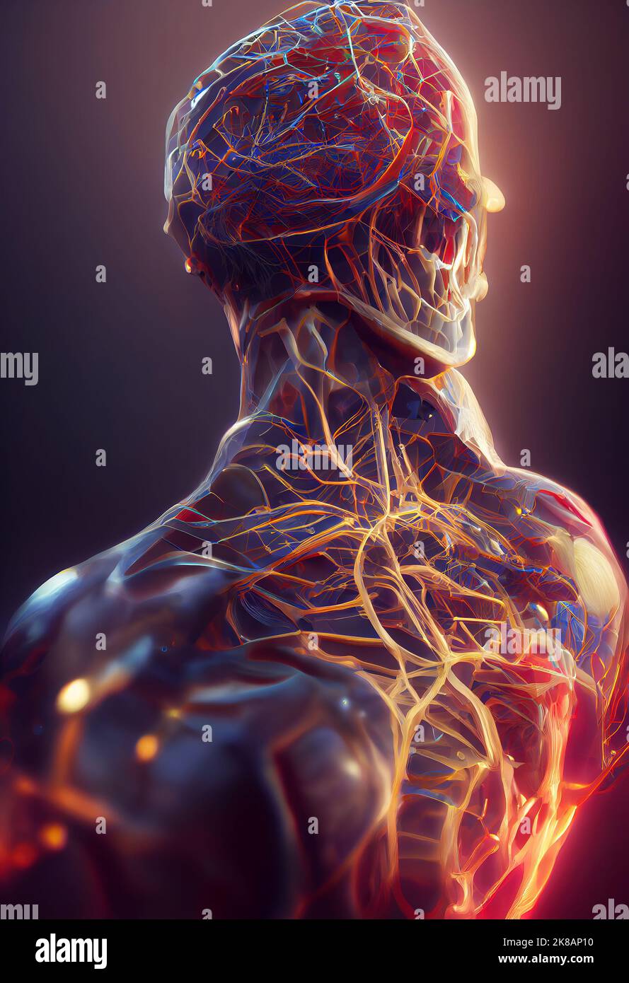 L'homme est l'illustration de neurones 3D. Humain de l'avenir. 3D Illustration numérique. Banque D'Images