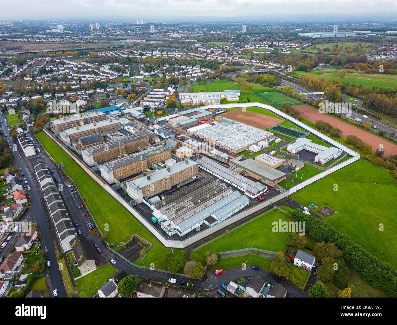 Vue aérienne de la prison SPS Barlinnie à Riddrie, Glasgow, Écosse, Royaume-Uni Banque D'Images