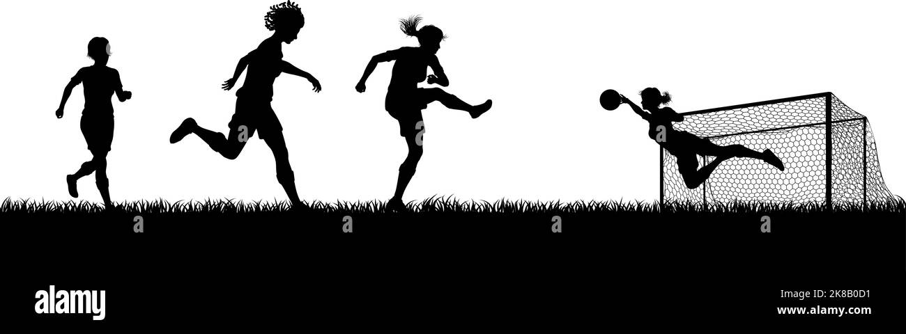 Femmes joueurs de football scène Silhouette Illustration de Vecteur