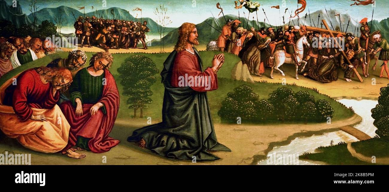 La Cène, et la, agonie du Christ, dans le jardin , flagellation du Christ, 1510, Luca Signorelli, 1441-1523, Cortona, Italie, Italien. Banque D'Images
