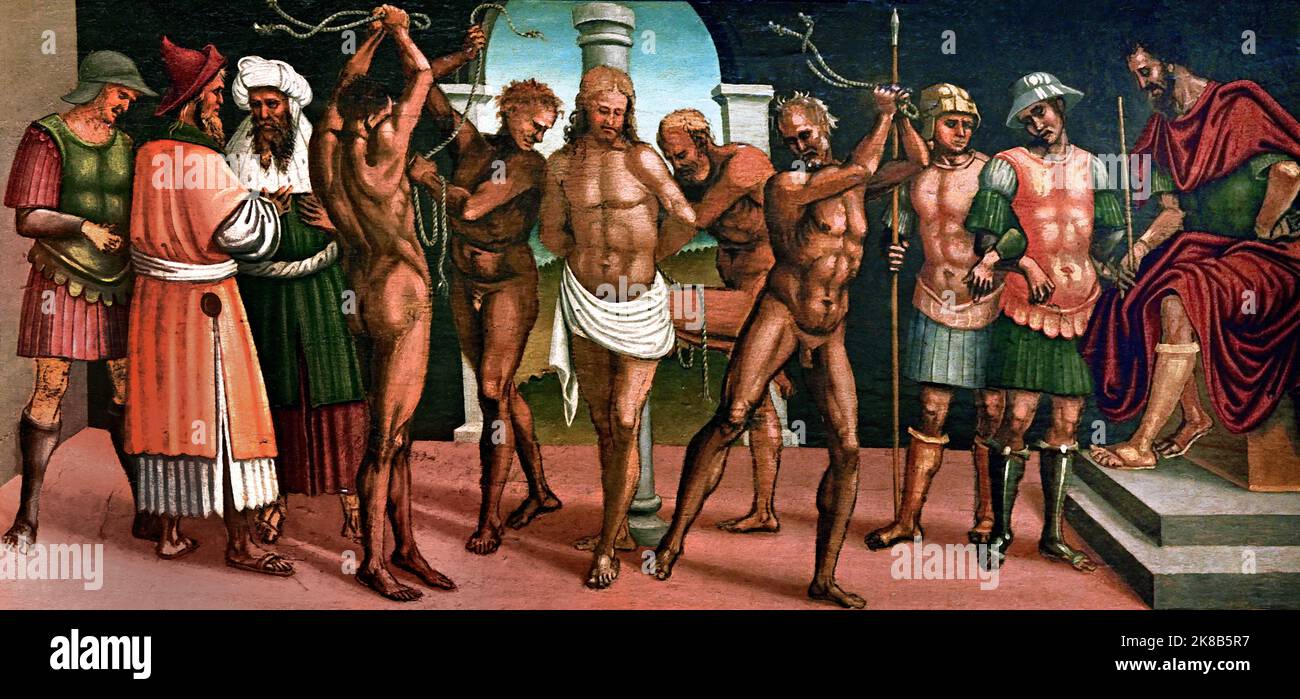 La Cène, et la, agonie du Christ, dans le jardin , flagellation du Christ, 1510, Luca Signorelli, 1441-1523, Cortona, Italie, Italien. Banque D'Images