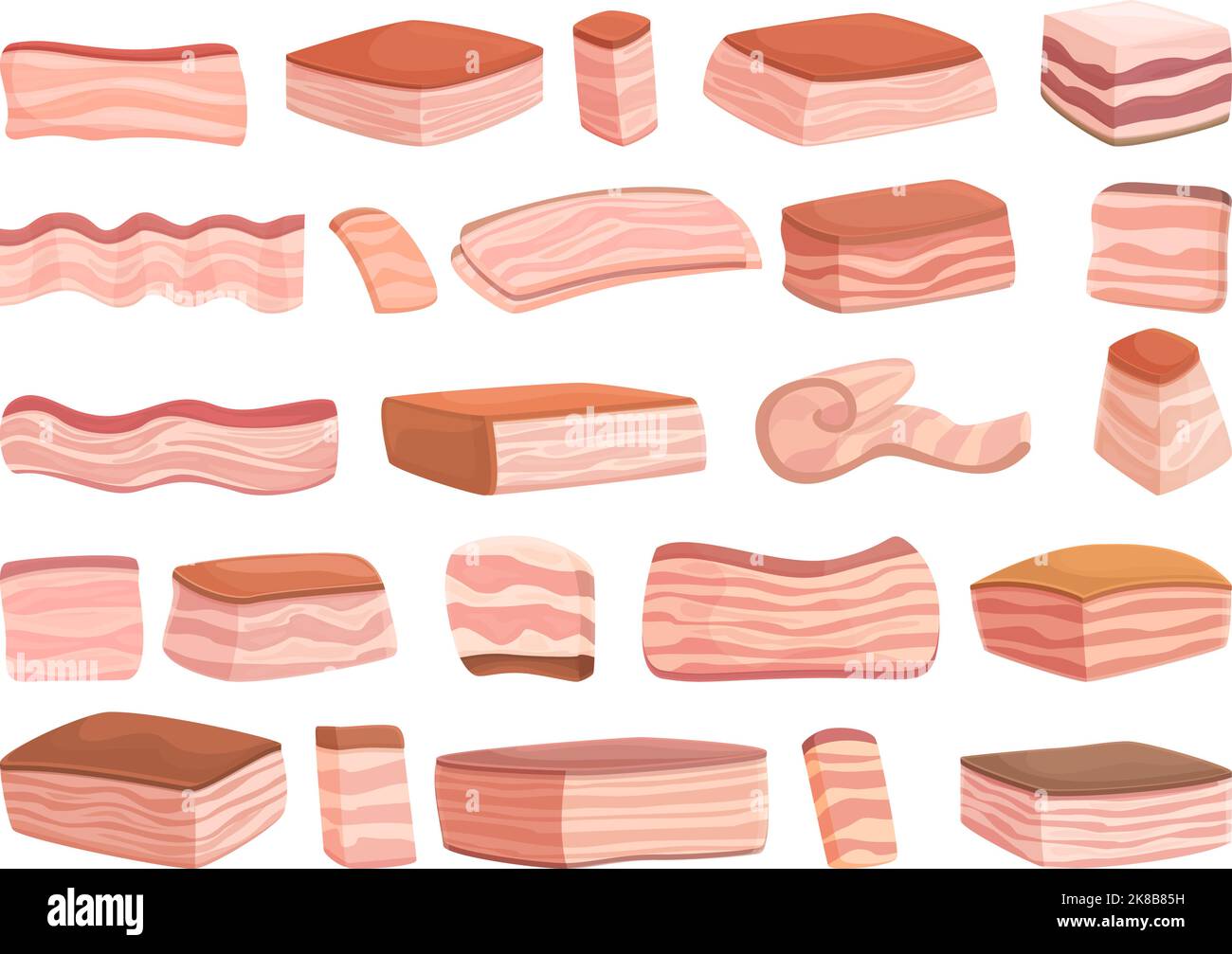 Les icônes de lard de porc définissent un vecteur de dessin animé